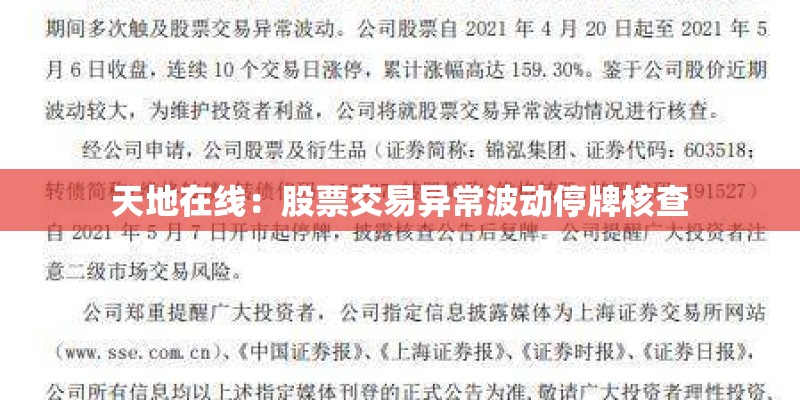 天地在线：股票交易异常波动停牌核查