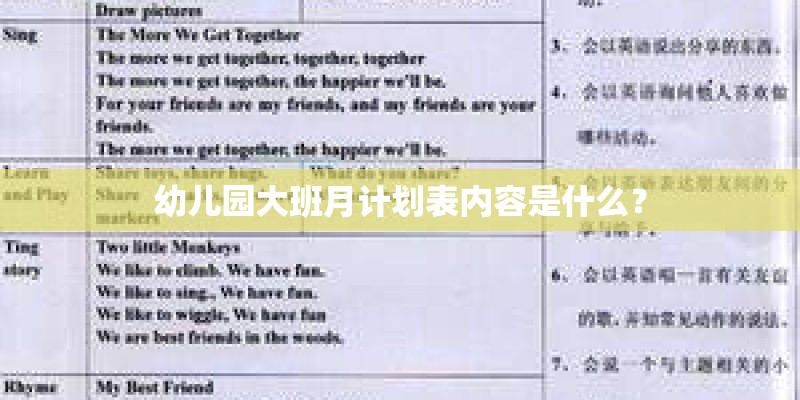 幼儿园大班月计划表内容是什么？